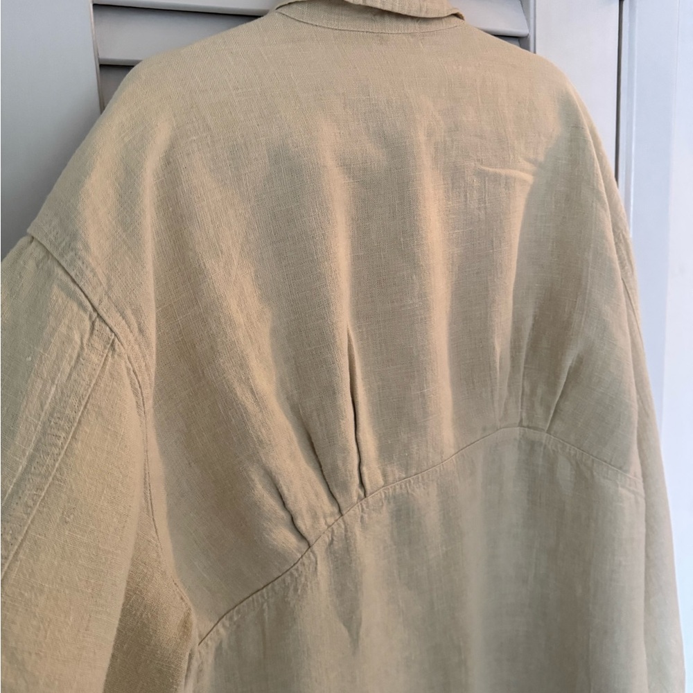 Blue Fish Hemp Linen Duster Jacket Dress Button Down Hand Paint Apples 1999 - Picture 8 of 16